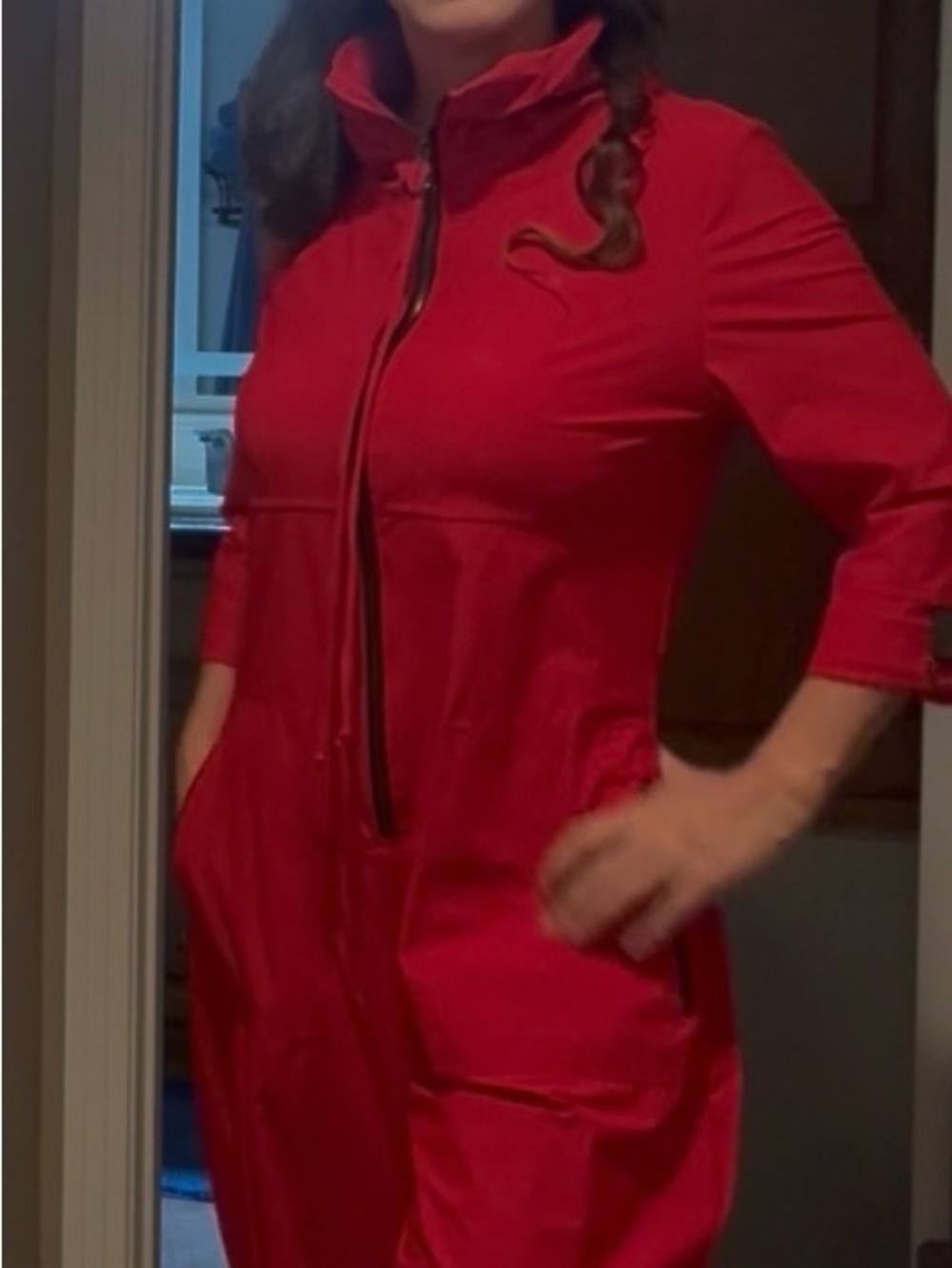Red Zip-Front Women’s Dress with Pockets small IC collection